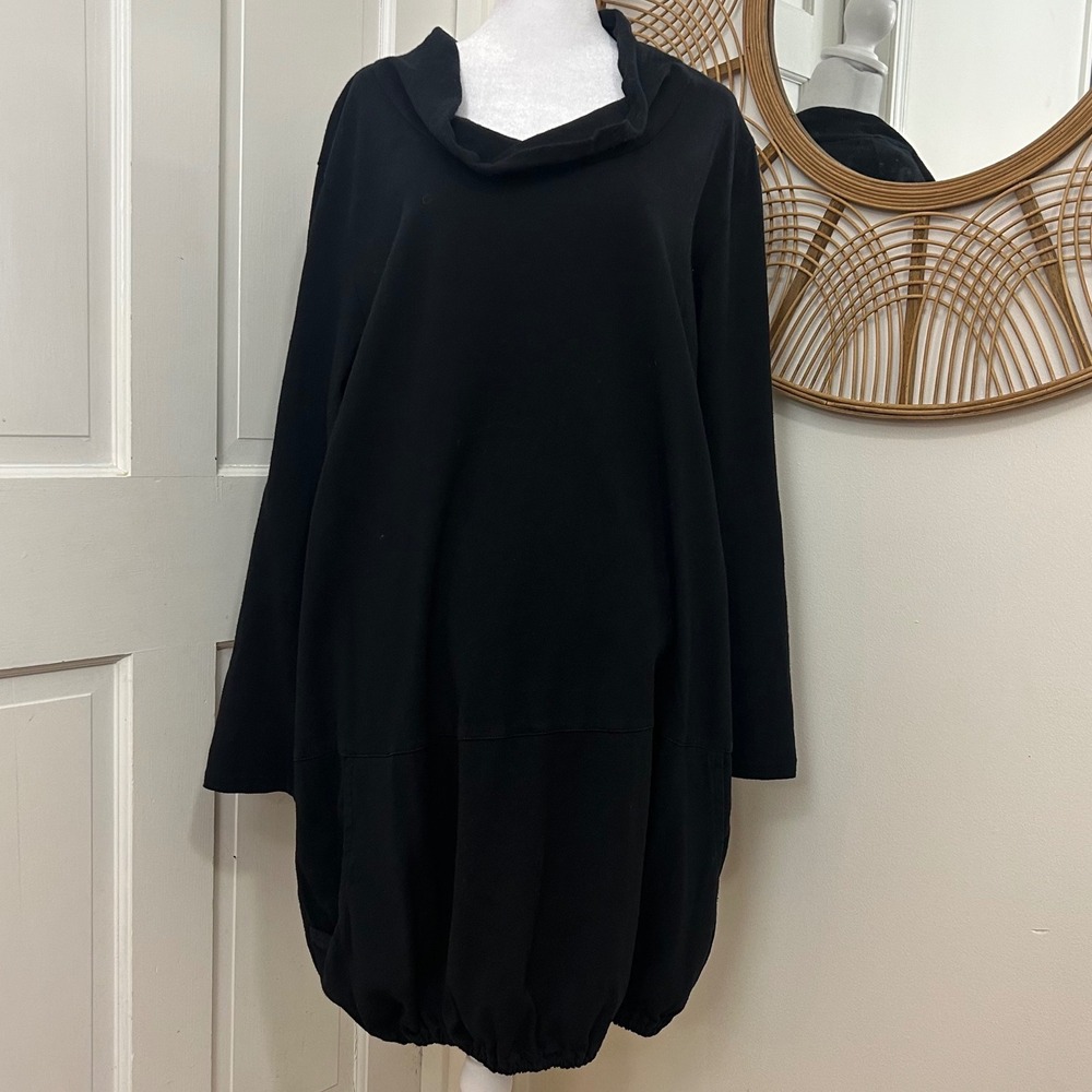 PACIFIC COTTON Pacificotton Sz M Cowl Neck Bubble Hem Dress Lagenlook Oversized